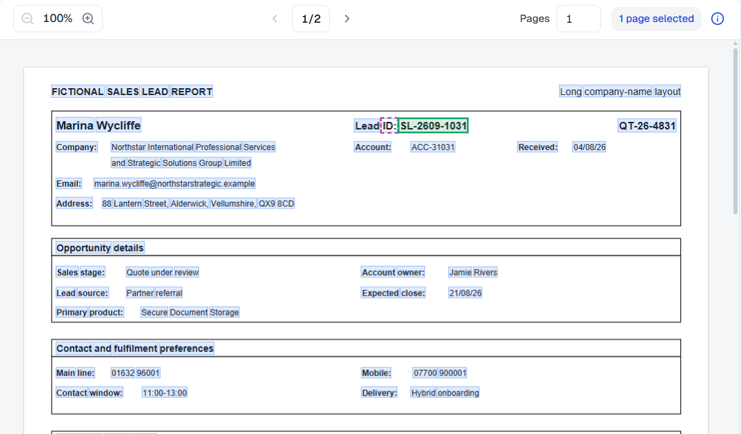 PDFGrid document view with the label ID and the value SL-2609-1031 highlighted beside it